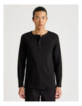ZEE SAMPS ARTICLE #8016 Long Sleeve Henley T-Shirt in Black