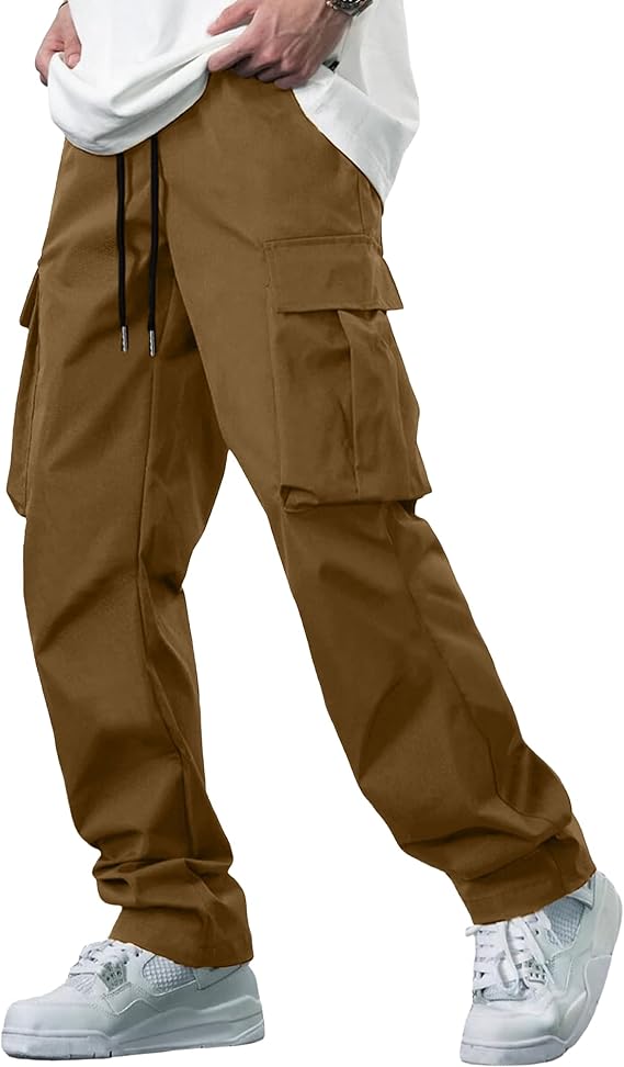 ZEE SAMPS ARTICLE # 8022 Cargo Pants for Men Relaxed Fit Drawstring Work Trousers Casual Cotton Outdoor Pants Elastic Waist with 6 Pockets