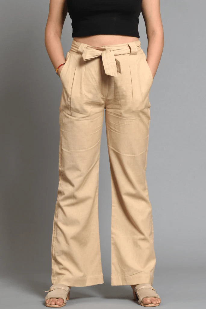ZEE SAMPS ARTICLE #8025 Cream Colour Cotton Linen Wide Leg Trousers For Women