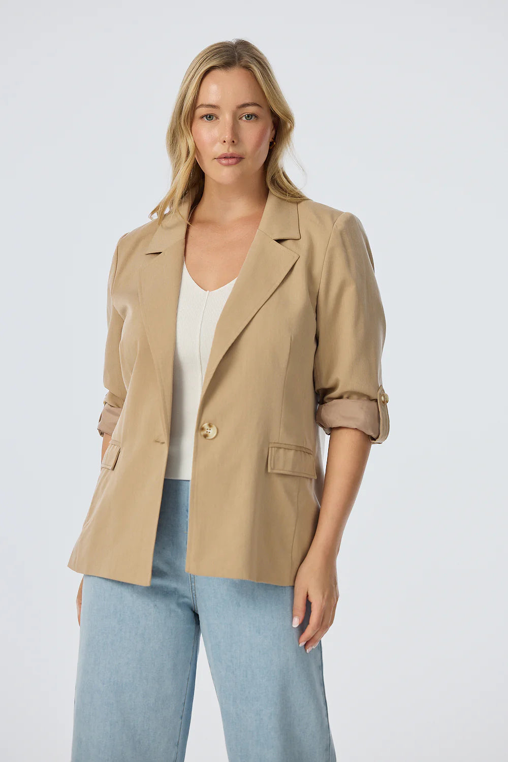 ZEE SAMPS ARTICLE # 8039 Adjustable Sleeve Blazer - Biscotti for Women
