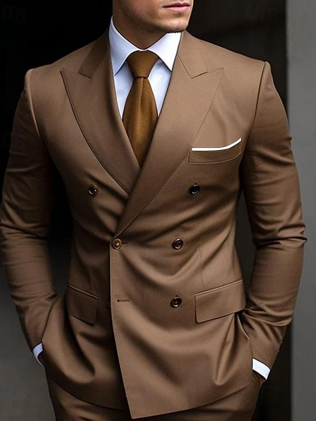 ZEE SAMPS ARTICLE# 8045  Men's Suits Wedding Black White Spring, Fall, Winter, Summer Suit Peak Business Formal Solid Colored Tailored Fit 2 Piece Double Breasted Six-buttons