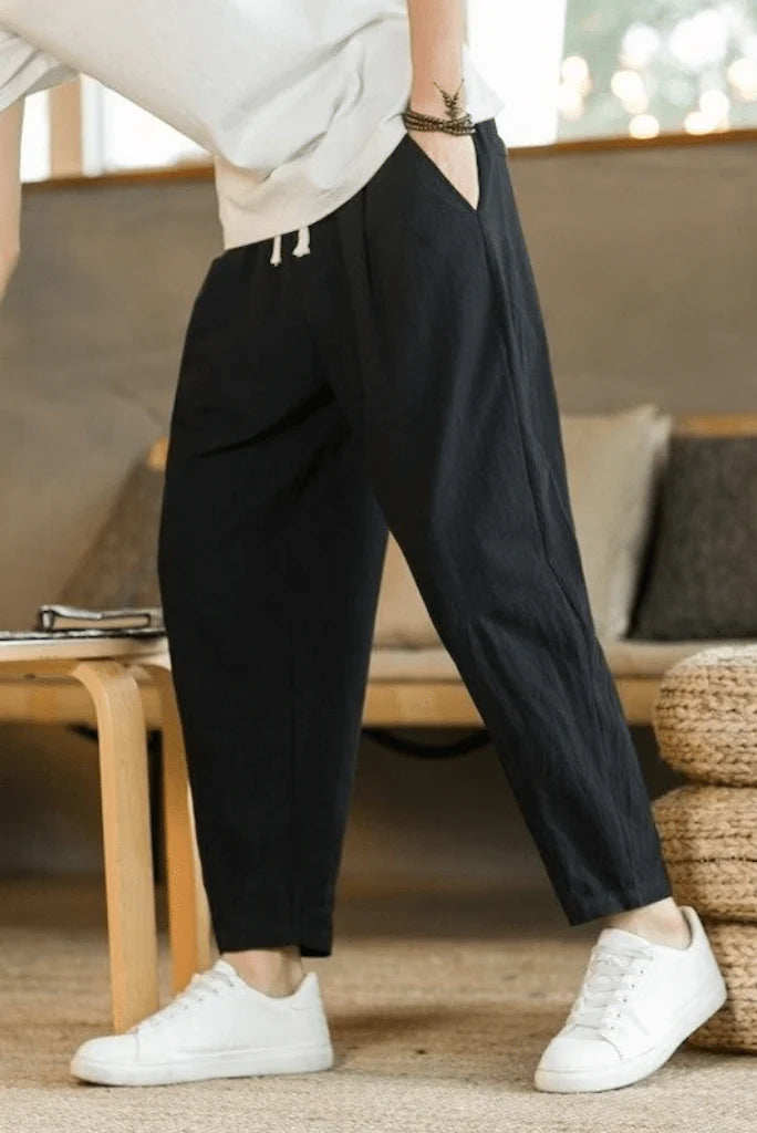 ZEE SAMPS ARTICLE # 8024 Basic Men's Cotton Pants Male Casual Solid Color Breathable Loose Trousers Straight Pants